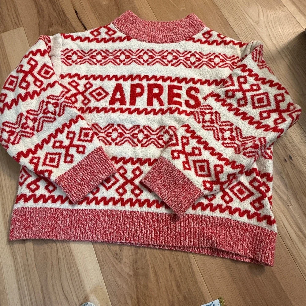 A New Day Pullover Sweater Womens XXL Red White Apres Ski Oversized Chunky Knit